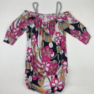 Body Central Blouse Womens Medium Pink Multicolor Floral Metal Chain Straps